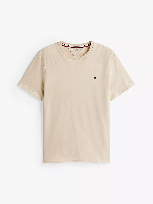Camiseta Masculina Slim Fit, Bege com Logo Bordado, Tommy Hilfiger