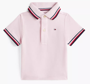 Camiseta Polo Bebê, Rosa Claro com Detalhes Listrados, Tommy Hilfiger