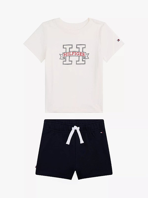 Conjunto infantil, Camiseta  OffWhite com Shorts Azul Marinho, Tommy Hilfiger