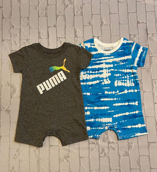 Kit com 2 Macacões Romper, Cinza e Azul, PUMA