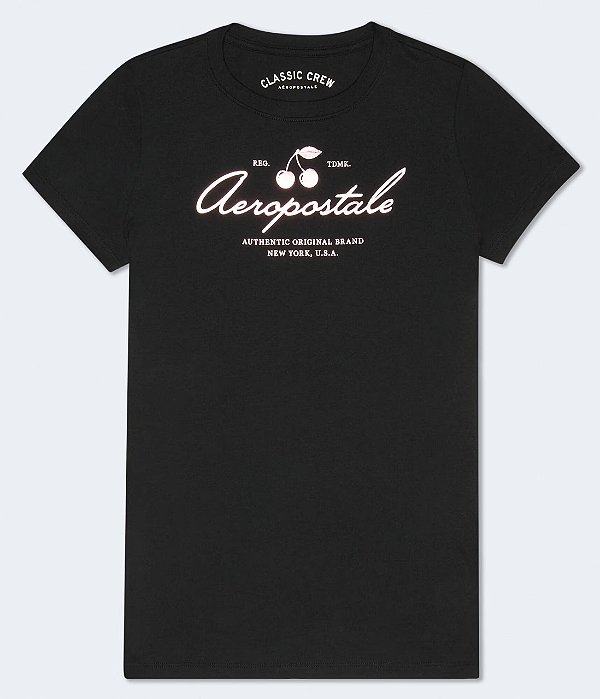 Camiseta Feminina Estampa Metalizada Cereja, Preta, Aeropostale
