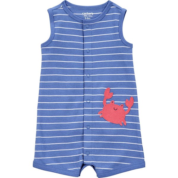 Macacão Curto de Bebê, Romper, Estampa Listrada com Caranguejo, Child of Mine by Carter’s