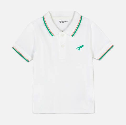 Camiseta Polo Bebê, Branca com Detalhe em Verde, Primark