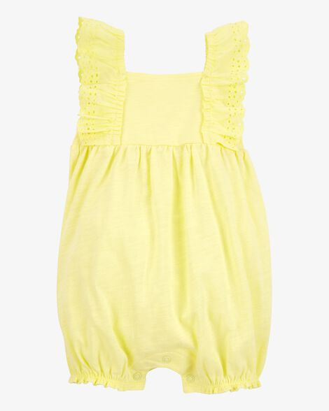 Macacão Curto de Bebê, Romper, Amarelo com Babados Bordados, Carter’s