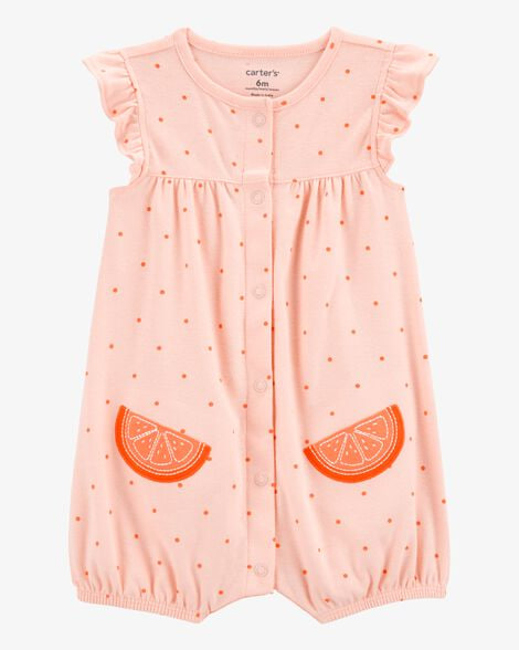 Macacão Curto de Bebê, Romper, Poá Laranja, Carter’s