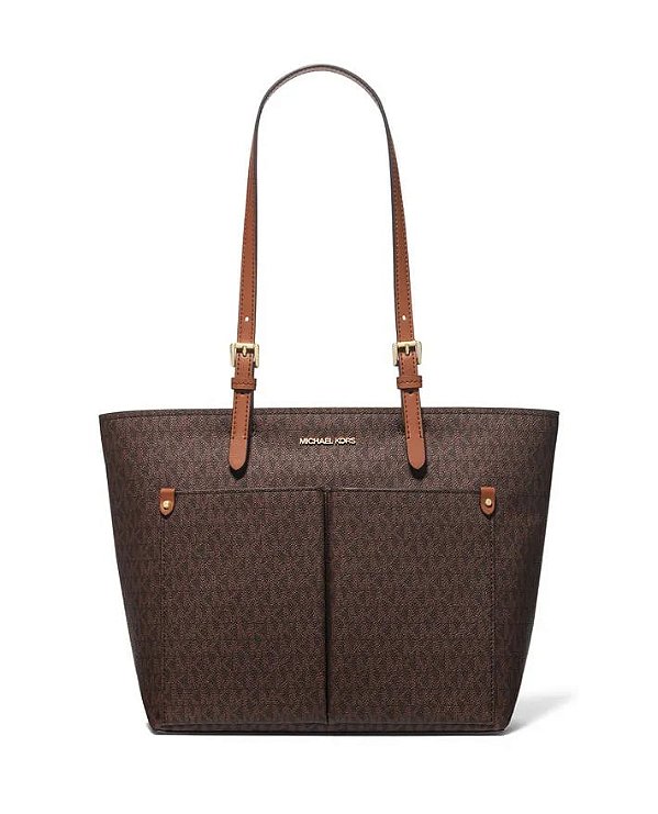 Bolsa Tote, Jet Set Medium Logo Pocket Tote Bag, Logo Brown, Michael Kors