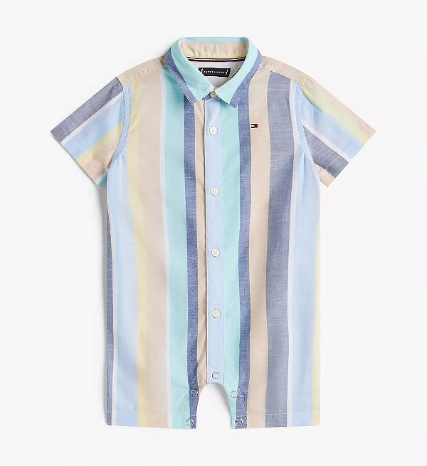 Macacão Curto de Bebê, Listrado Colorido com Gola Polo, Tommy Hilfiger