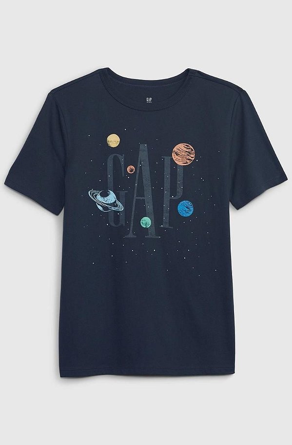 Camiseta Infantil Logo, Azul Planetas, GAP
