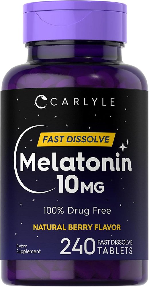 Melatonina, 10mg, Dissolução Rápida, Sabor Frutas Vermelhas, 240 Tabletes, Carlyle