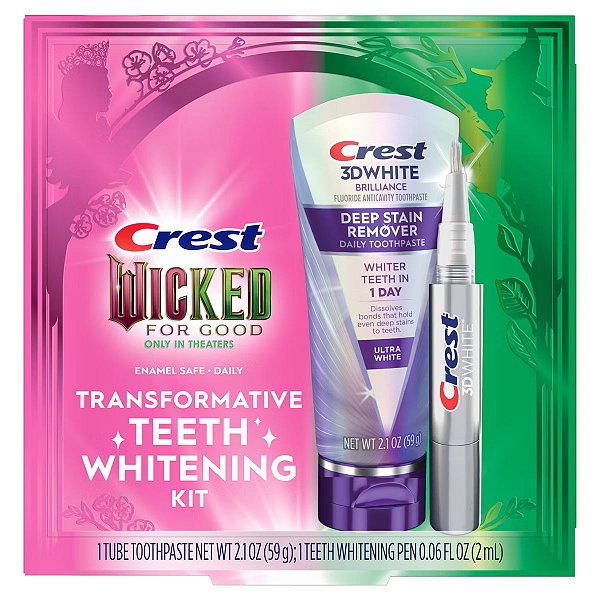 Kit Clareador Dental, Wicked Deep Stain Remover Toothpaste e 3D Whitening Pen, 2 Peças, Crest