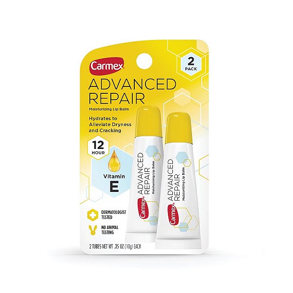 Hidratante Labial Reparação Avançada, Advanced Repair Vitamina E, Pack 2 Unidades, Bisnaga, Carmex