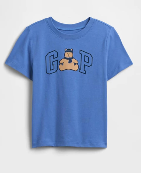 Camiseta Infantil Manga Curta, Azul, Urso Brannan, Gap