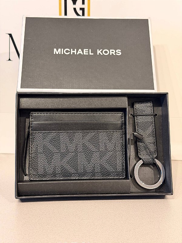 Kit Carteira Masculina Slim Card Case com Chaveiro, Preto, Michael Kors