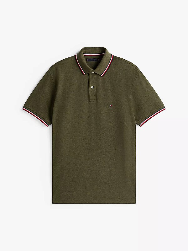 Camiseta Polo Masculina, Verde Musgo com Detalhe Tricolor, Tommy Hilfiger