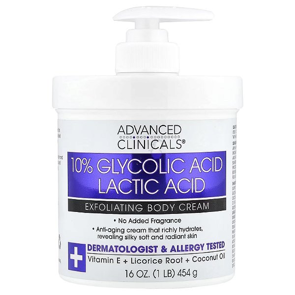 Creme Hidratante Corporal com Ácido Glicólico e Ácido Lático, 454g, Advanced Clinicals