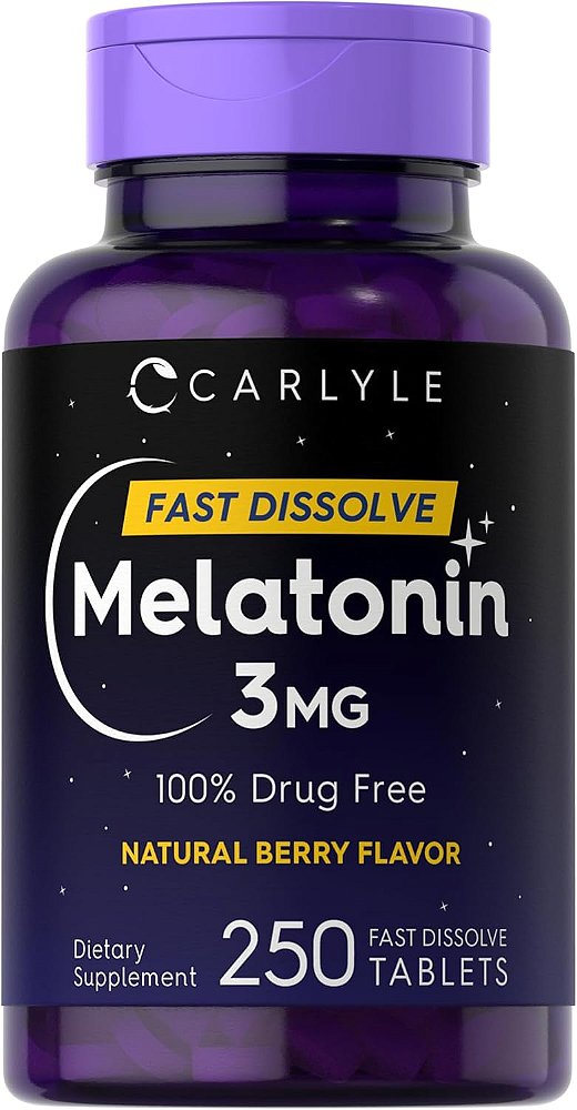 Melatonina, 3 mg, Dissolução Rápida, Sabor Frutas Vermelhas, 250 Tabletes, Carlyle