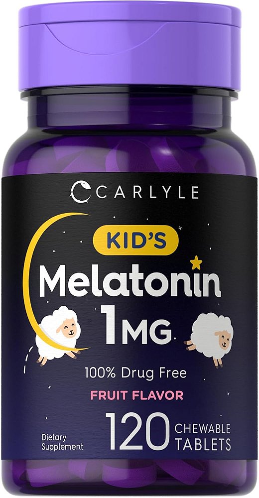 Melatonina Infantil, 1 mg, Sabor Frutas, 120 Tabletes, Carlyle