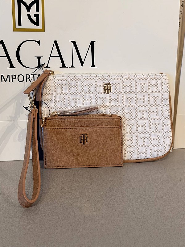 Kit Bolsa Clutch e Carteira, Bege e Caramelo, Tommy Hilfiger