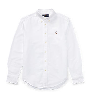 Camisa Manga Longa Infantil, Algodão Oxford, Branca, Polo Ralph Lauren