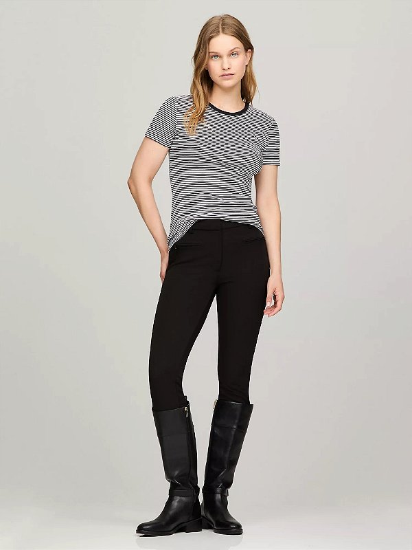Camiseta Clássica Feminina, Listras Preto e Branco, Tommy Hilfiger