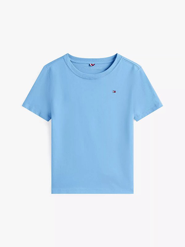 Camiseta Infantil, Azul Claro com Logo Bordado, Tommy Hilfiger