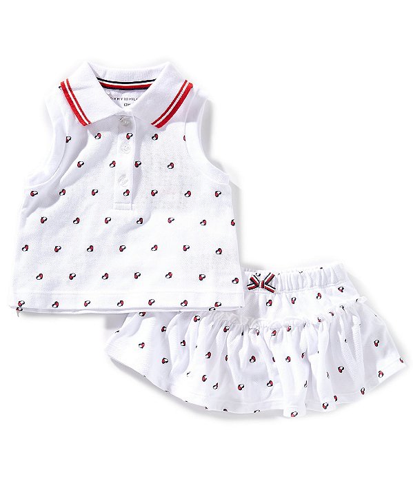 Conjunto Bebê, Polo Sem Mangas e Short Saia, Branco Logo Heart, Tommy Hilfiger