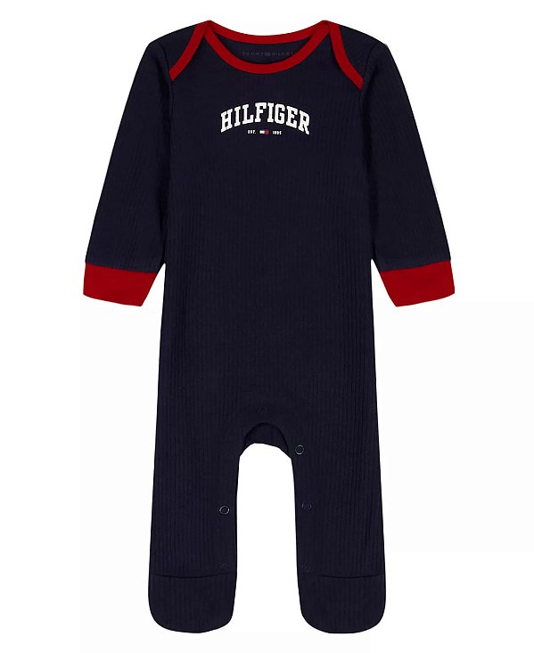 Macacão Bebê com Pezinhos, Drop Needle Logo Footed Coverall, Azul Marinho, Tommy Hilfiger