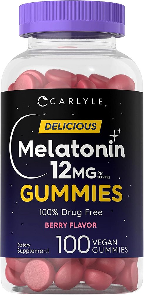 Melatonina, 12 mg, Sabor Frutas Vermelhas, 100 Gomas, Carlyle