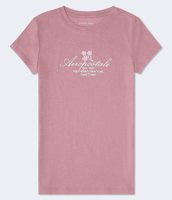 Camiseta Feminina, Lilás com Logo e Flores, Aéropostale