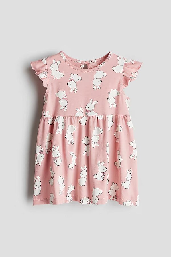 Vestido Infantil, Rosa com Estampa de Coelhinhos, H&M