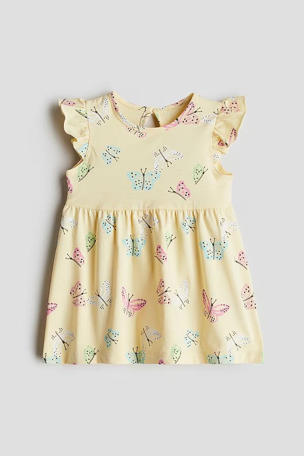 Vestido Infantil, Amarelo com Estampa de Borboletas, H&M