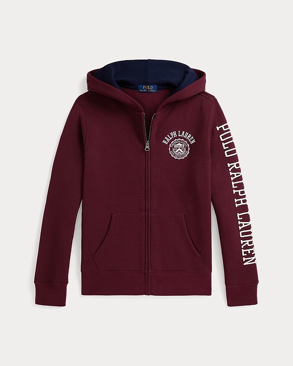 Moletom Infantil com Zíper e Capuz, Vinho com Logo, Polo Ralph Lauren