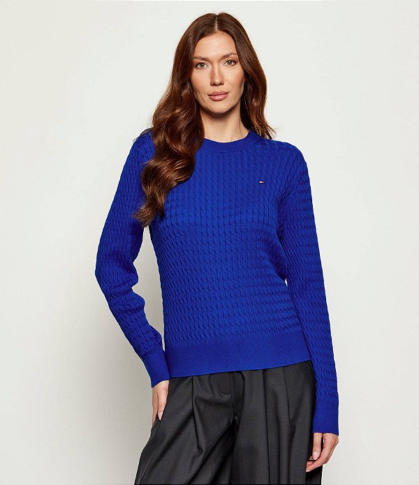 Suéter Feminino Tricot Trançado, Azul, Tommy Hilfiger
