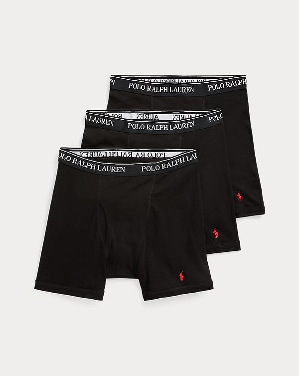Kit com 3 Cuecas Boxer Masculinas, Pretas, Classic Fit, Polo Ralph Lauren