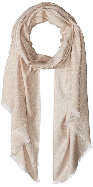 Echarpe Feminino, Bege com Logo, Calvin Klein