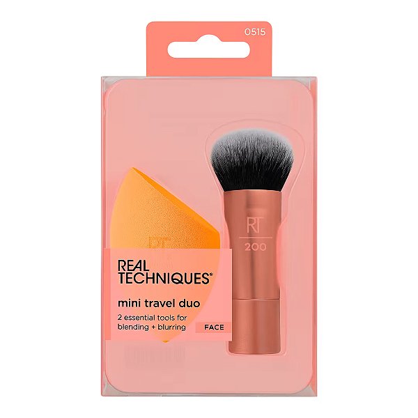 Kit Pincel e Esponja de Maquiagem, Mini Travel Duo, 2 Unidades, Real Techniques