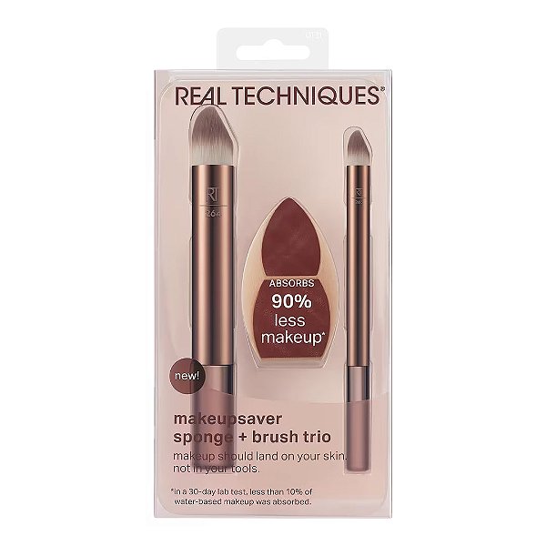 Kit Pincéis e Esponja de Maquiagem, Makeupsaver Sponge + Brush Trio, Real Techniques