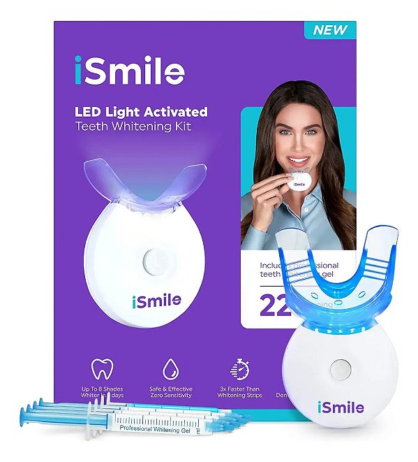 Kit Clareador Dental com LED, Teeth Whitening Kit, 22 Aplicações, iSmile
