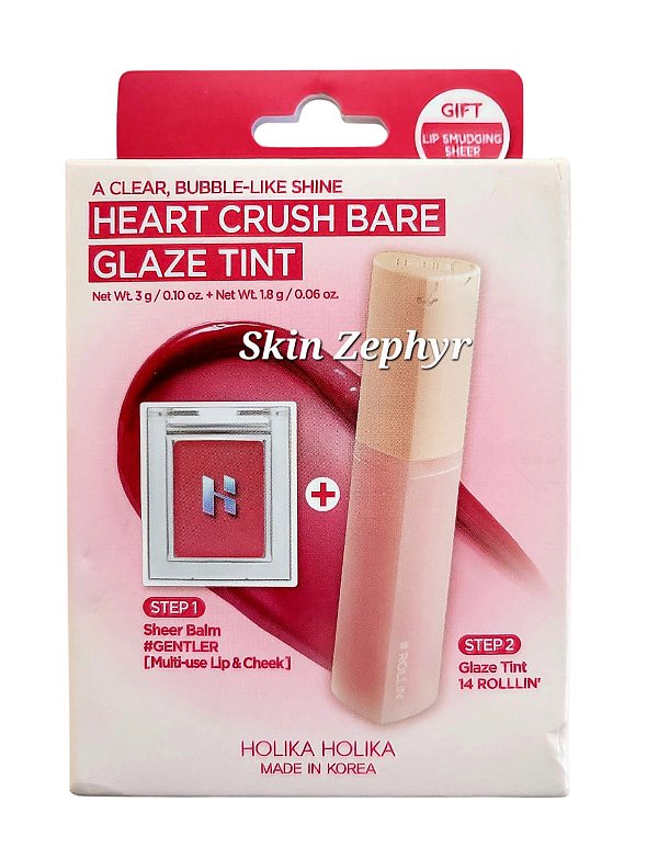 Duo Tint Labial e Blush, Heart Crush Bare Glaze Tint, 2 Unidades, Holika Holika