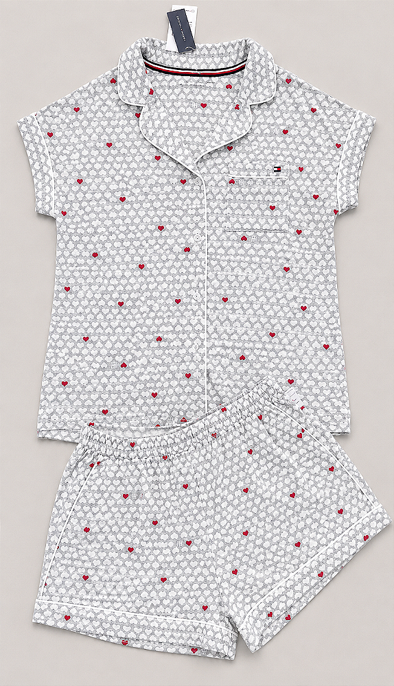 Conjunto Pijama Americano Feminino, Cinza Logo, Tommy Hilfiger
