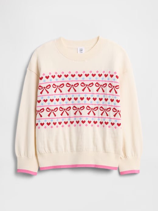 Suéter Infantil Creme, Estampa de Laços e Corações, GAP
