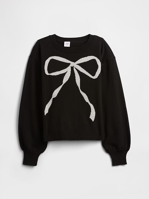 Suéter Infantil Relaxed, Preto Estampa de Laço, GAP
