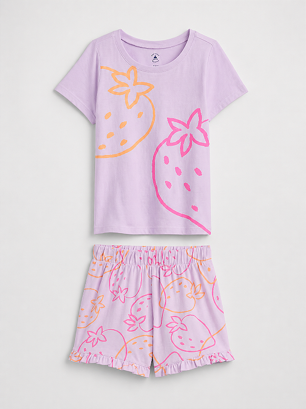 Conjunto Bebê Camiseta e Shorts, Lilás com Estampa de Morango, Gap