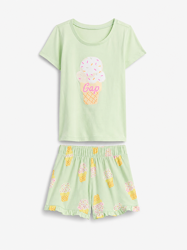 Conjunto Infantil Camiseta e Short, Verde Claro Estampa de Sorvete, Gap