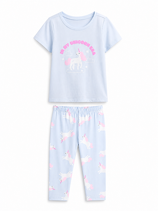 Conjunto Bebê Camiseta e Calça Legging, Azul Sereno Estampa de Unicórnio, Gap