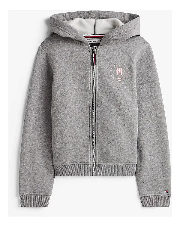 Moletom Infantil com Capuz e Zíper, Cinza Mescla, Tommy Hilfiger