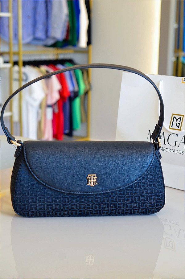 Bolsa Shoulder Bag, Preta Monograma, Tommy Hilfiger