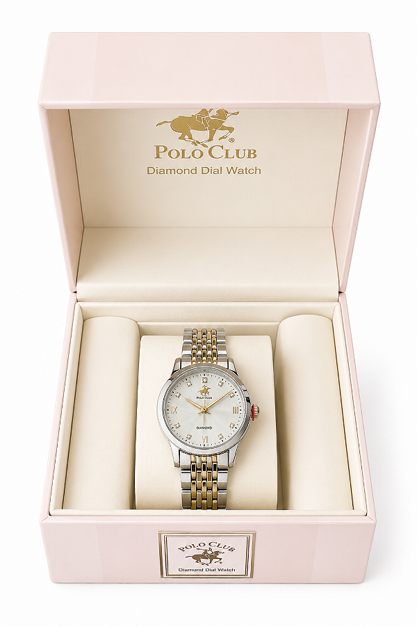 Relógio Feminino Diamond, Prata e Dourado, Polo Club