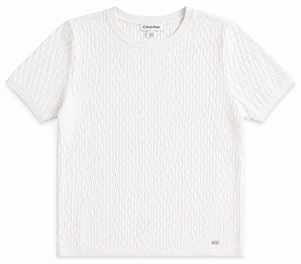 Suéter Tricot Texturizado Manga Curta, Branco, Calvin Klein