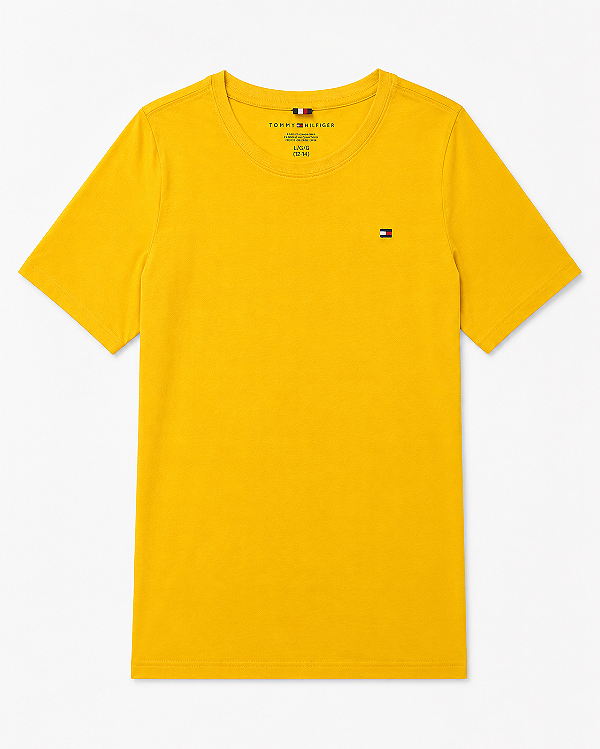 Camiseta Infantil, Amarela com Logo Bordado, Tommy Hilfiger